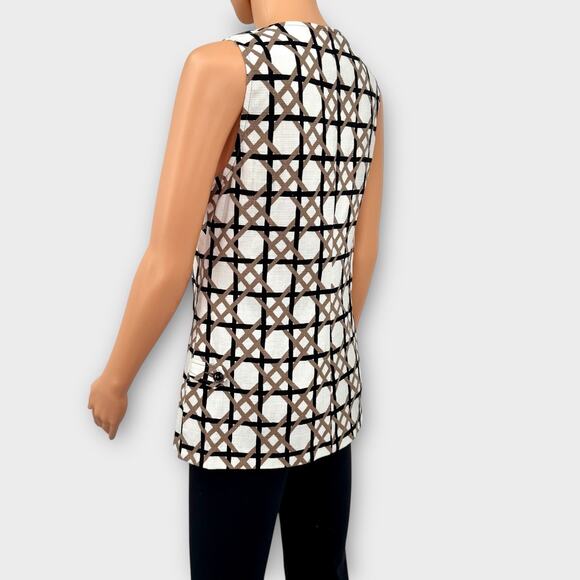 Trina Turk Danie Sleeveless Jacquard Top Size S Structured Woven Geometric Print - Picture 12 of 13